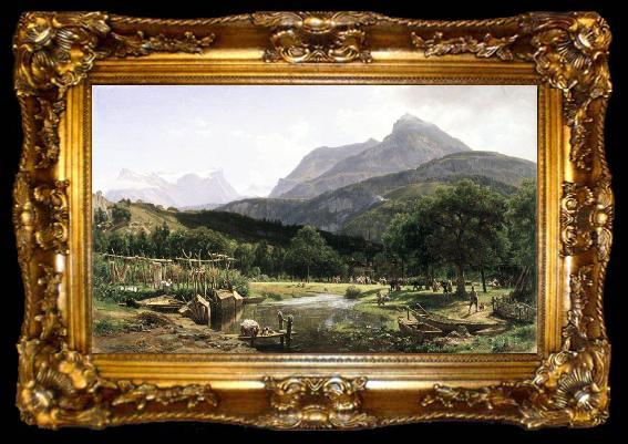 framed  Worthington Whittredge View Near Brunnen on Lake Lucerne, ta009-2